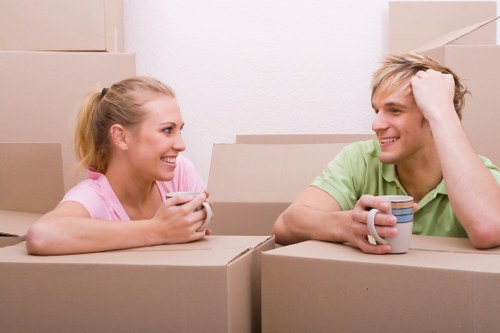 Packed boxes and furniture prepared for long-term storage