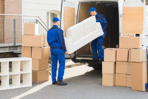 Packed boxes and furniture prepared for storage in Bowespark