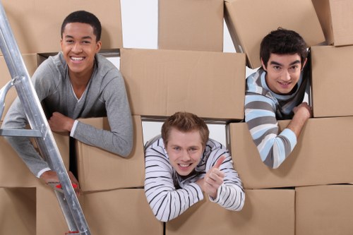 Professional movers navigating a Bowespark residential property